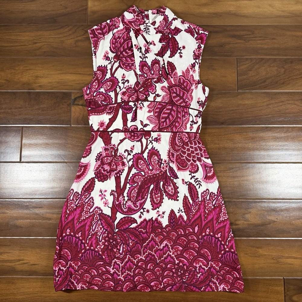 Karen Millen Women's Size US 10 UK 14 Viscose Linen Batik Print Woven Mini Dress